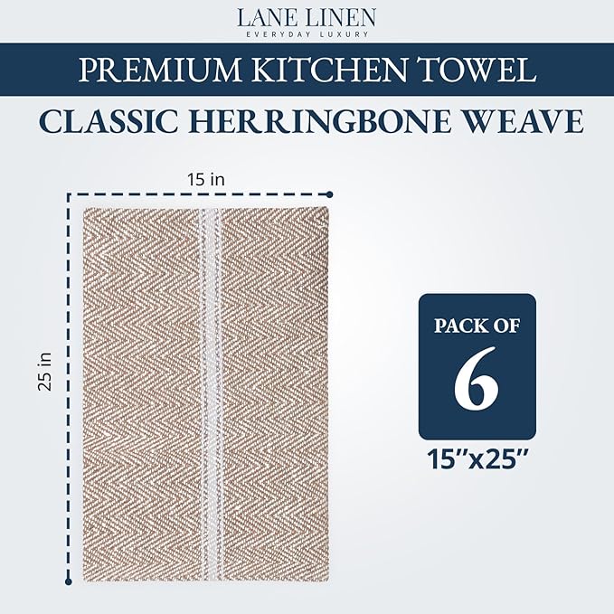 LANE LINEN Kitchen Towels Set - 100% Pure Cotton Dish Towels for Kitchen, Super Absorbent Kitchen Hand Towel, Tea Towels, Soft & Durable Dish Cloths, Pack of 6 – 14”x25”, Beige