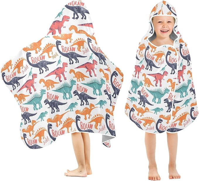 Hooded Towel for Kids Colorful Dinosaur and Word Beach Wrap Bath Towels 50x23.5in