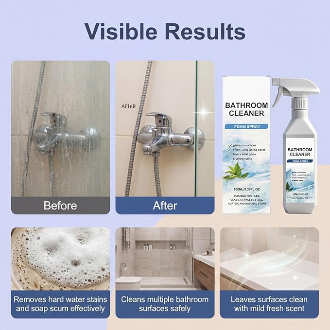 Quatrel Scale Remover Bathroom Cleaner,Bathroom Descaler Foam Cleaner,All-Purpose Bathrooms Descaler Foam Spray, Suitable for Tiles, Glass, Stainless Steel (3PCS)
