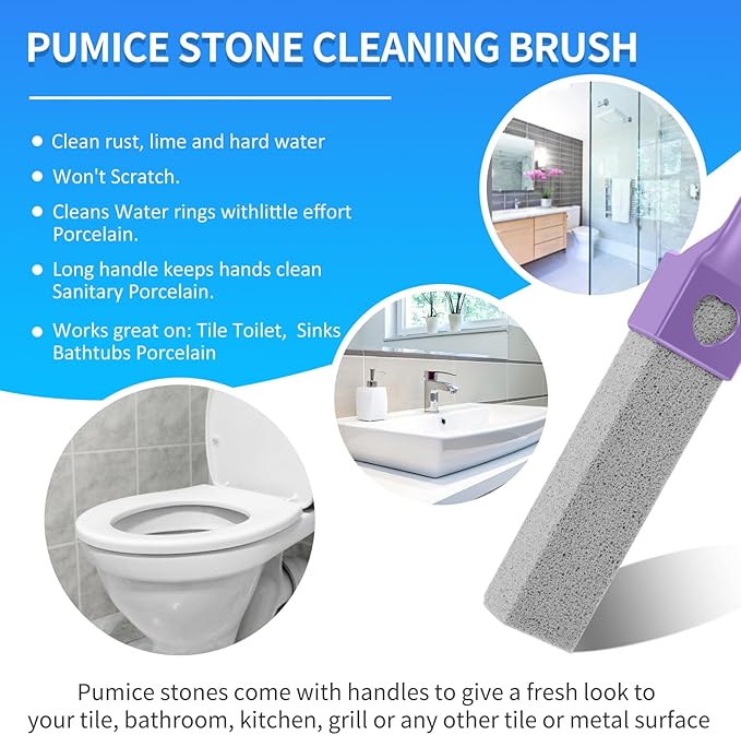 15 Packs Pumice Cleaning Stone, Pumice Stone for Toilet Cleaning with Removable Extra Long Handle, Powerful Cleaner for Hard Water Rings,Calcium Stains, Stone Toilet Bowl Cleaner for Home (15, Purple)