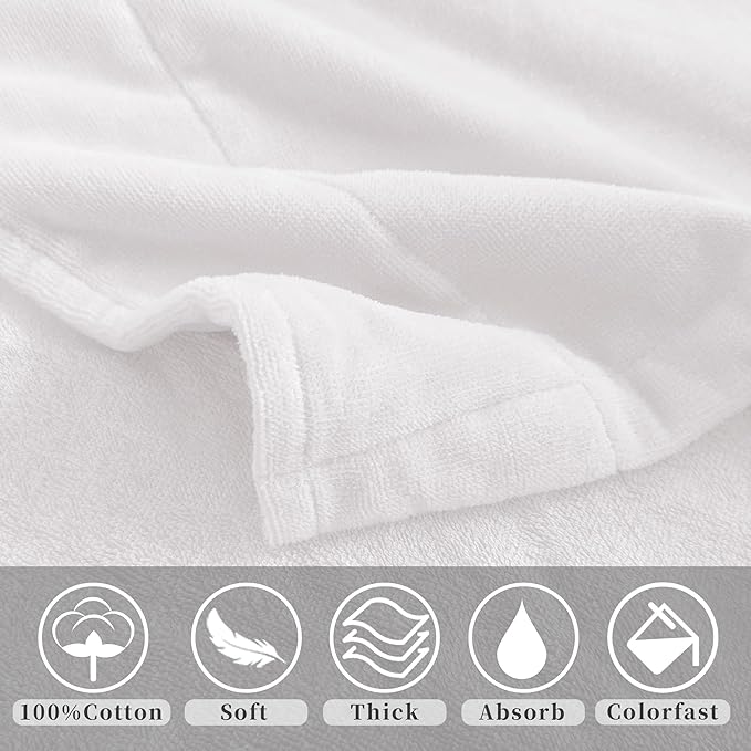 VOOVA & MOVAS Towel Robe for Men Women,Premium 100% Cotton Terry Shawl Collar Super Absorbent Unisex Bathrobe, Ideal Bathroom Robe,White