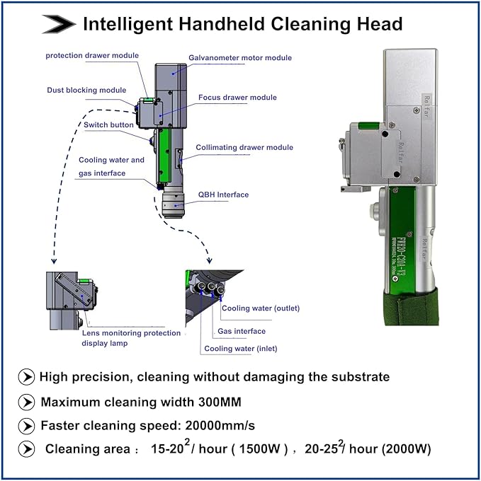 US Stock Laser Cleaning Machine 1500W/2000W Single Pendulum Rust Removal Cleaning Oil Paint for Metal Cleaning Width 300MM Rust Removing Machine Laser Cleaner Machine 220V(2000W)