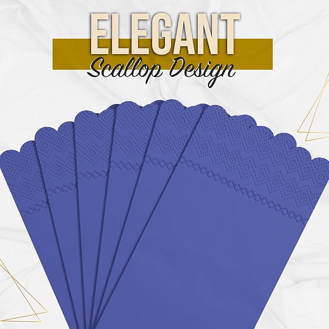 Party Solids Purple Scalloped Napkins Disposable 100 Pcs 3-Ply Purple Scalloped Dinner Napkins Disposable Decorative for Dinners & Parties, Paper Guest Towels for Bathroom & Party Supplies