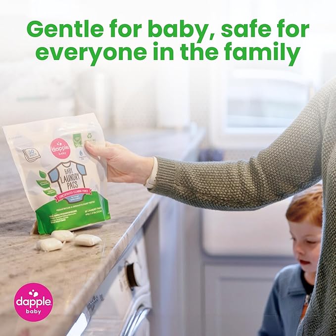 Dapple Baby Laundry Detergent Pacs - 30 Count - Fragrance-free Laundry Pods for Sensitive Skin - Plant-Powered Stain Remover - Newborn Essentials