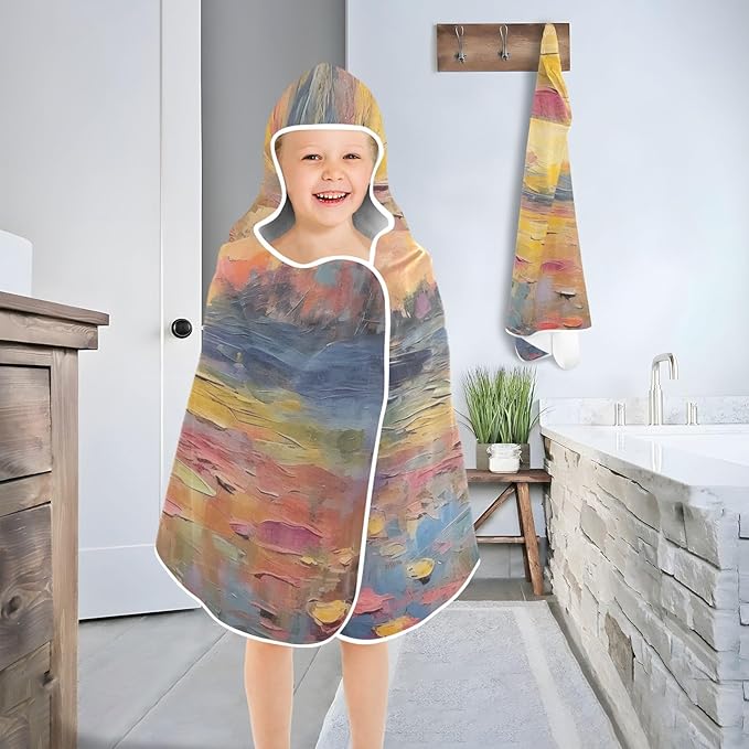 Hooded Towel for Kids Sea and Flowers Landscape Painting Beach Wrap Bath Towels 50x23.5in