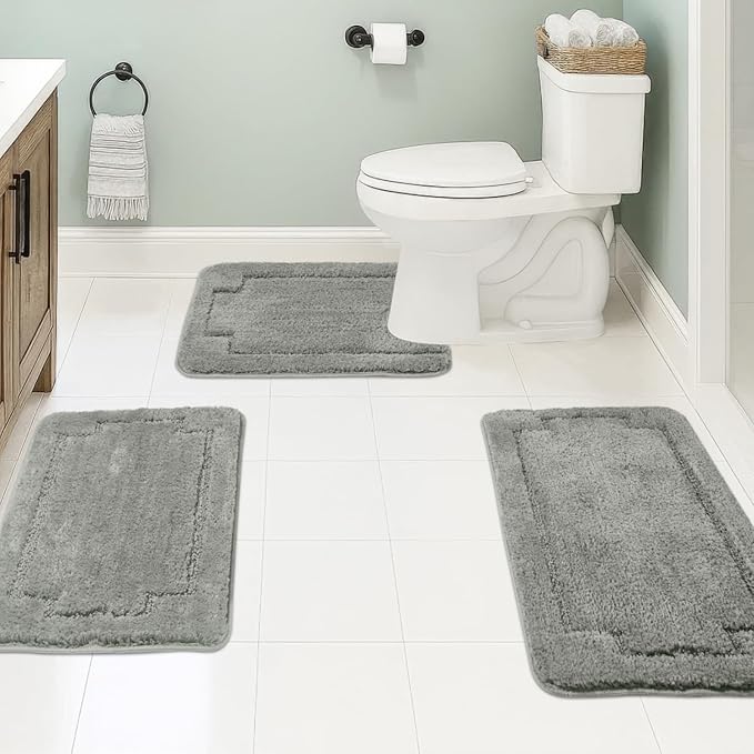 Bath Rugs Set 3 Pieces Bathroom Mat Soft Absorbent Plush Shaggy Soft Floor Non Slip Shower Bath Tub Machine Washable