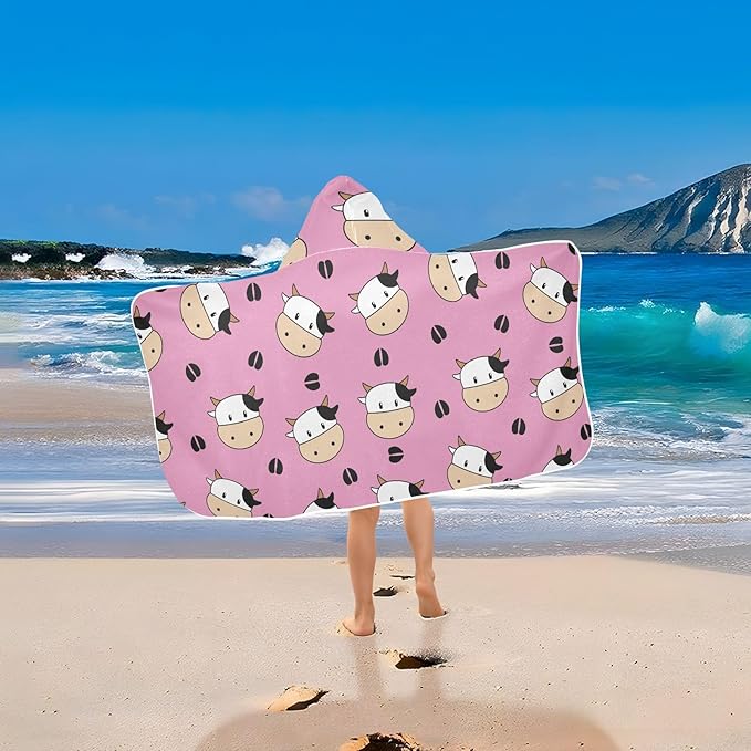 susiyo Kids Hooded Bath Towel Cow Pink Beach Towel for Kids 23.5 x 50 Inch Microfiber Soft Absorbent Quick Dry Bath Swim Pool Towel Wrap Poncho Bathrobe with Hood for Kids Toddler