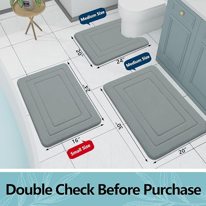 Arotive Memory Foam Bathroom Rug Mat 24x16, Ultra Soft and Absorbent Bath Mat, Machine Wash Dry, Comfortable Bath Rug Carpet for Bathroom Floor, Tub and Shower, Grey