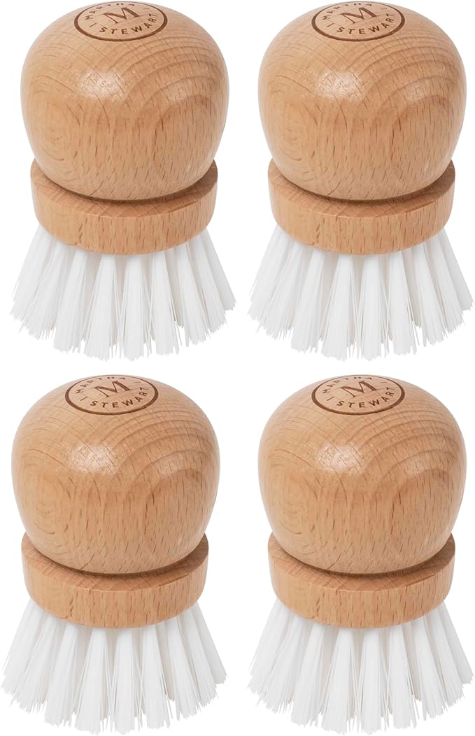 Martha Stewart Mini Palm Dish Brushes, 4 Count – Ergonomic Beechwood Handle for Comfortable Cleaning