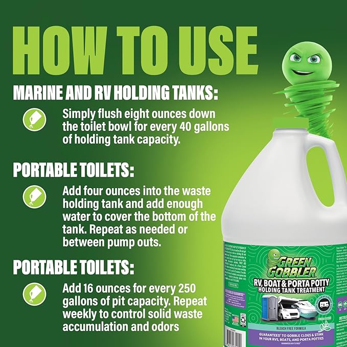 Green Gobbler, Portable Toilet Porta Potty Chemical Waste DIGESTANT & DEODORIZER - 1 Gallon/Fresh Scent (Up to 42 Doses per Gallon)