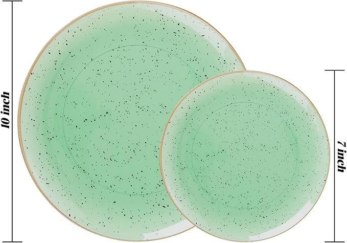 Liacere 32PCS Green Plastic Plates - Green Stone Plastic Disposable Tableware Plates Modern Dinnerware Set - Wedding & Warm Winter & Party & St. Patrick's Day & Easter Day