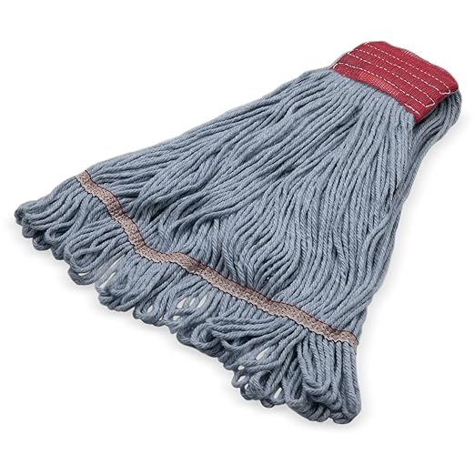 SPARTA 369553B00 Cotton Mop Head, Loop-Ended, 5 Inch Color-Coded Red Headhand for Organized Cleaning, Large - 43 Inches Long, Blue with Red Band, (Pack of 12)
