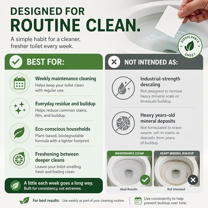 Toilet Bowl Cleaner Sheets | 120 Cleans | Natural | Quick Dissolve | Deodorizing Citrus Scent | Biodegradable | Septic Safe | Eco-Friendly | NO PLASTIC