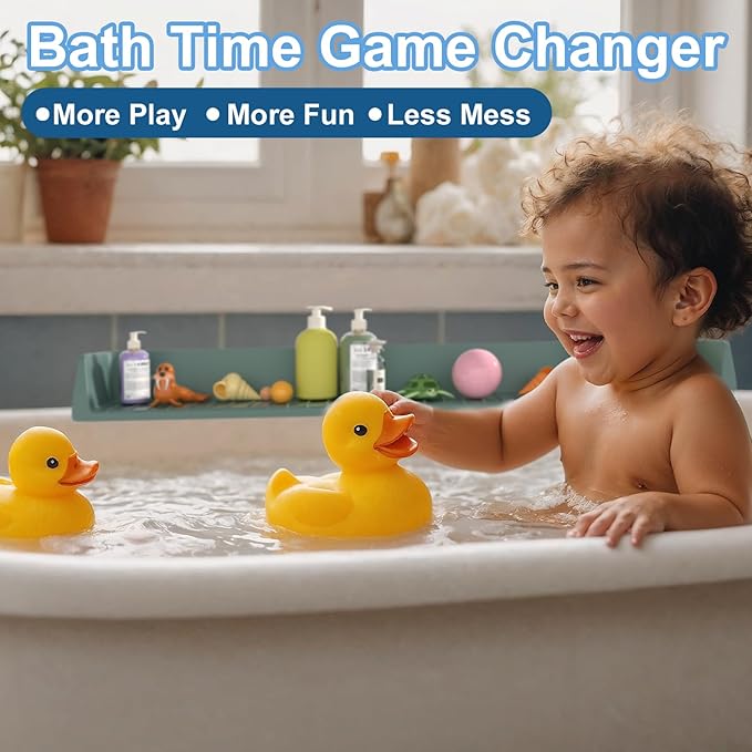 Splash Guard for Bathtub, Silicone Bathtub Water Guard for Tub Kids, Bath Tub Play Shelf Toy Holder for Kids, Tub Splash Guard Prevent Water Spills in Bathroom, Toddler Bath Essentials (Aqua)
