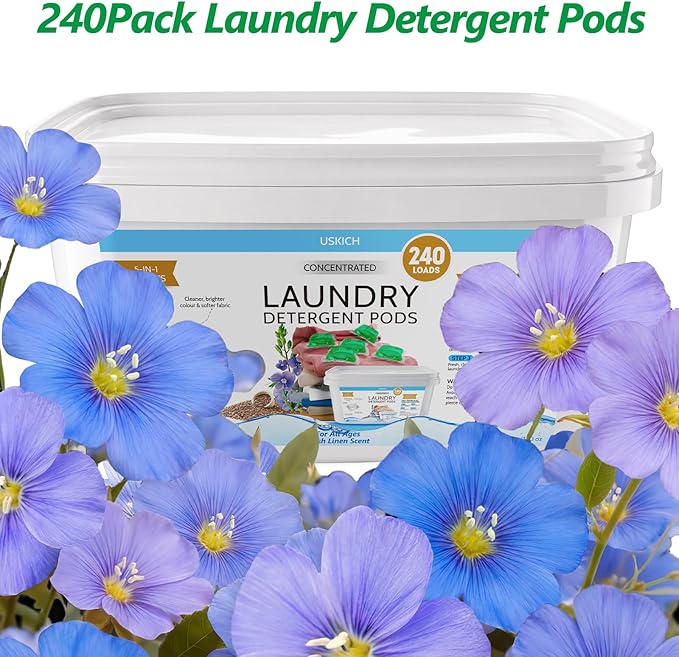 240 Pack Laundry Detergent Pods- 5-in-1 Stain Remover Laundry Soap Pods- Ultra Concentrated,Dissolvable Detergent Pods Bulk for Washing Machines,Linen Scent