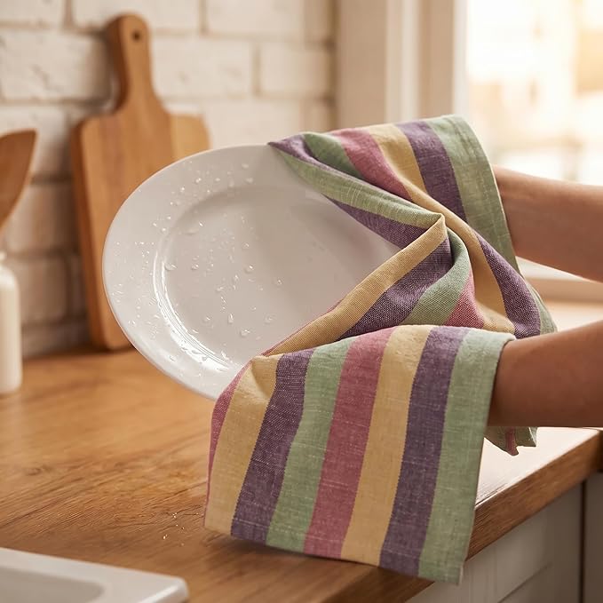 Urban Villa Kitchen Towels Harvest Stripes Dish Towels Set of 6 20" X30” 100% Cotton Highly Absorbent Quick Drying Dish Cloths & Dish Towels Thanksgiving Fall Tea Towels with Hanging Loop Towels
