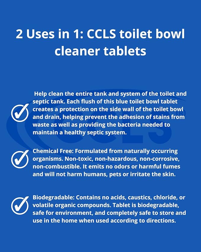 2-n-1 Blue Toilet Bowl Tablets, Tank Cleaner and Septic/Cess Pool Treatment all-in-one, (6 Month Supply)