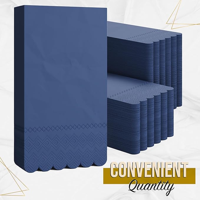 Party Solids Blue Scalloped Napkins Disposable 100 Pcs 3-Ply Blue Scalloped Dinner Napkins Disposable Decorative for Dinners & Parties, Paper Guest Towels for Bathroom & Party Supplies