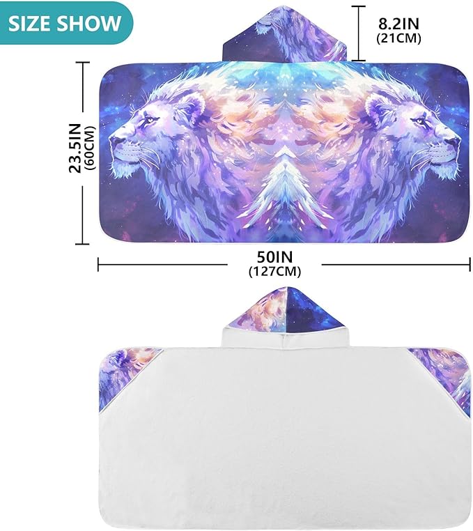 Hooded Towel for Kids Comic Style Purple Lion Beach Wrap Bath Towels 50x23.5in
