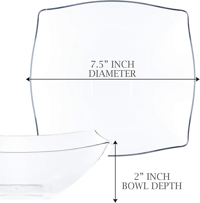 PLASTICPRO Disposable 32 ounce Square Serving Bowls, Party Snack or Salad Bowl, Medium, Plastic Crystal Clear Pack of 4