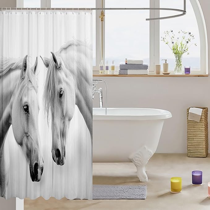 Feelyou Horse Bath Curtain Cute Animal Decor Shower Curtain for Kids Teens Waterproof Kawaii Farm Cowboy Bathroom Shower Curtain Set Wild Animals White Kids Bathroom Accessories 72"x78"