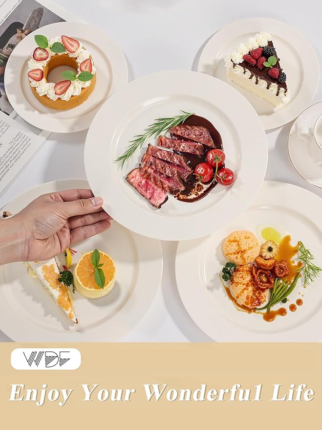WDF 200PCS Ivory Plastic Plates - Elegant Ivory Disposable Plates for Party- Include 100 Dinner Plate 10inch and 100 Plastic Dessert Plate 7inch Perfect for Party/Baby Shower/Wedding/Birthday