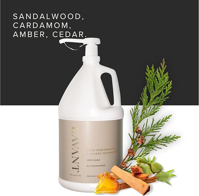 L'AVANT Collective Luxury Laundry Detergent | Ambre Santal | Natural Non-Toxic Liquid Laundry Soap with Enzymes | Bulk 1 Gallon, 5x Concentrated, Plant-Based, HE Compatible | 128 oz