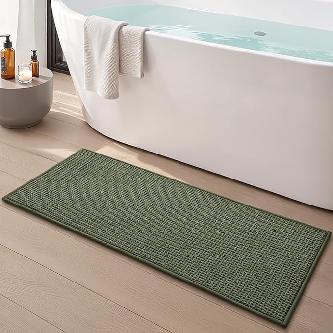 Bathroom Rugs Non Slip Washable, Super Absorbent Thin Bath Mat for Small Quick Dry Low Pile Bathroom Rug, (Dark Green, 47″x20″)