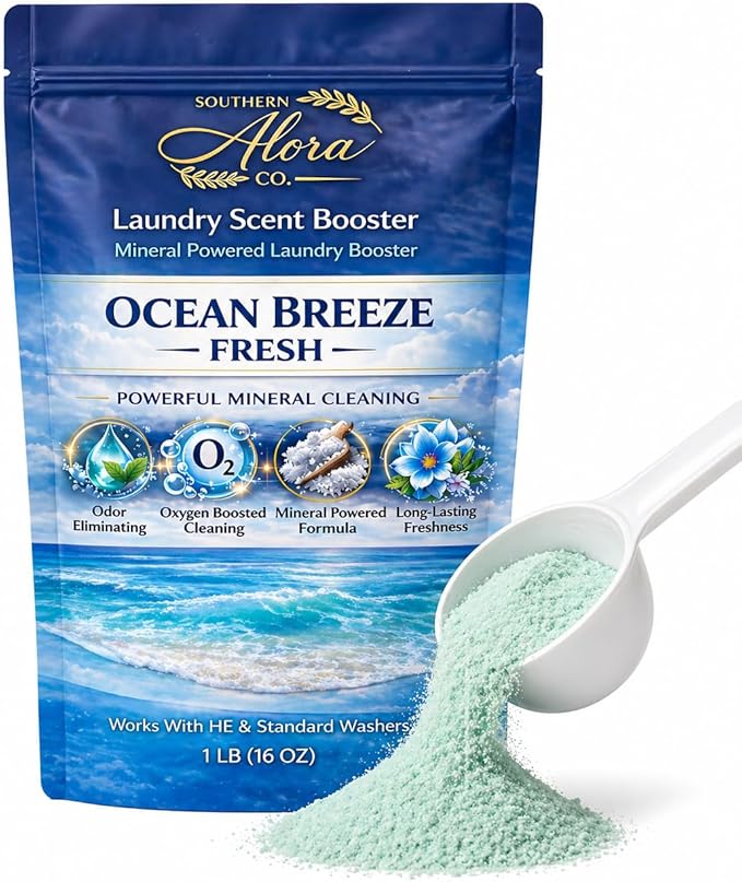 Oxygen Boosted Laundry Scent Booster Powder – Laundry Booster & Odor Eliminator, Laundry Freshener, Deep Clean Detergent Booster, Long Lasting Laundry Scent, HE Safe (1lb) (Ocean Breeze Fresh)