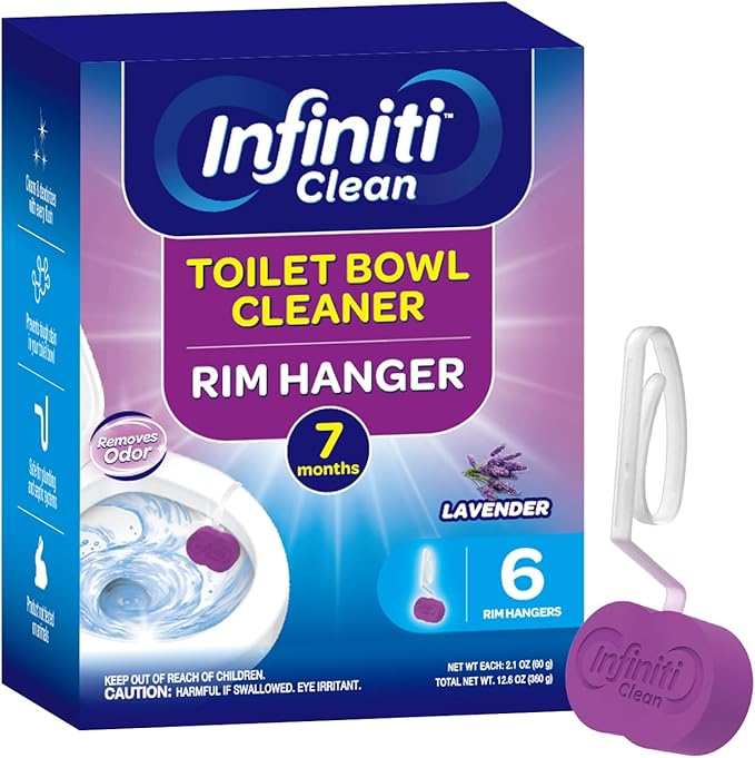 Toilet Bowl Cleaner Rim Hanger, 6 Count Automatic Bowl Toilet Cleaner, Cleans and Freshens Toilet Bowl, 7 Month (Lavender)