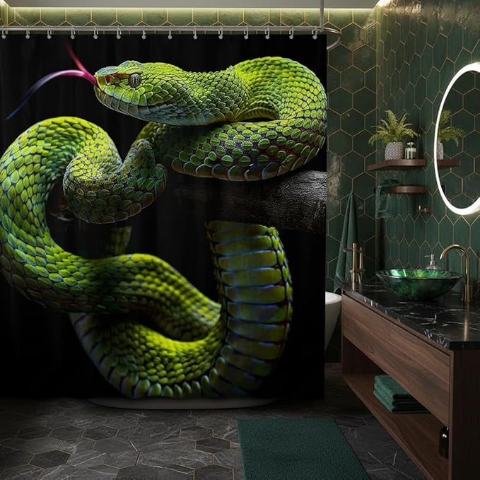Castle Fairy Snake Waterproof Shower Curtain,Wild Python Pattern Fabric Shower Curtains,Animal Theme Bath Curtain,Reptile Window Treatment for Adult Women Man Home Bathtubs Decorative 72" W x 72" L
