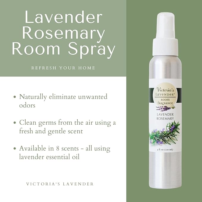 Victoria's Lavender Room Fragrance Spray - Air Freshener & Odor Eliminator - Lavender Rosemary Spray - Luxury Essential Oil Scent for Home & Bathroom - Aromatherapy Relaxation - 1 Pack, 4 fl oz