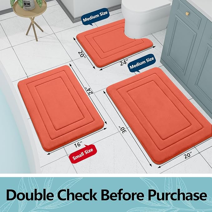 Arotive Memory Foam Bathroom Rug Mat 24x16, Ultra Soft and Absorbent Bath Mat, Machine Wash Dry, Comfortable Bath Rug Carpet for Bathroom Floor, Tub and Shower, Coral