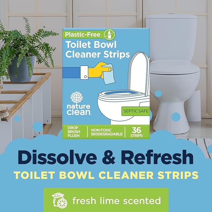 Nature Clean Non-Toxic Toilet Bowl Cleaners Strips 45 count, Pack of 12, Plastic-Free & Natural Toilet Cleaner No Harsh Chemicals Septic Safe, Zero Waste Refresh Toilets & Bathroom with Fresh Scent