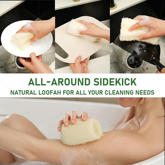Natural Loofah Dish Sponge Pack 6 Vegetable Scrubber for Kitchen -100% Biodegradable Compostable Dishwashing Scouring Pad Zero Waste Plastic Free Eco Friendly Sustainable