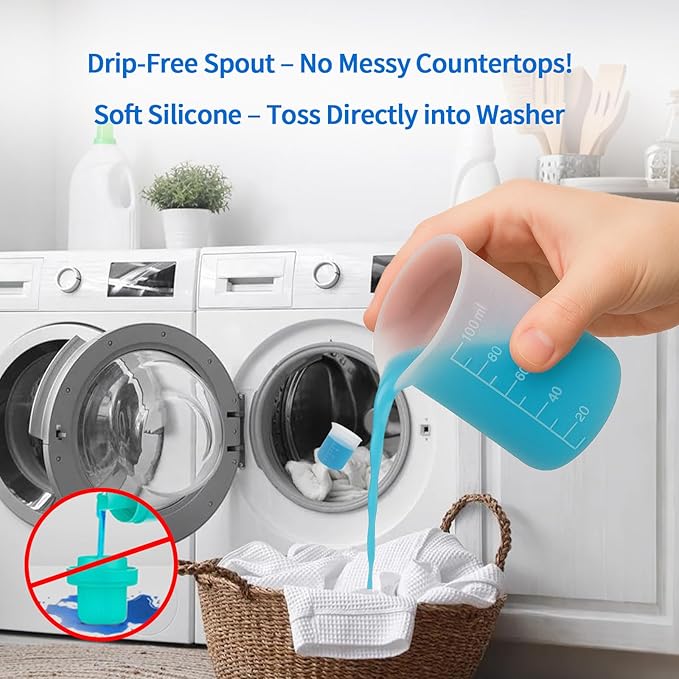 Laundry Detergent Cup,Silicone Laundry Detergent Measuring Cup,100ml Soft Material with Precision Scale–Reusable,No-Clean Design for Washing Machine & DIY Resin, Soap, Plaster Crafts(4 PACK)