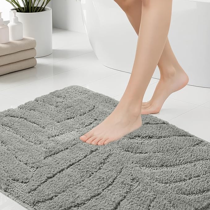 Bath Rugs Set 3 Pieces Bathroom Mat Soft Absorbent Plush Shaggy Soft Floor Non Slip Shower Bath Tub Machine Washable (Moss-Leaf, 20"x32"/20"x20"/17"x24")