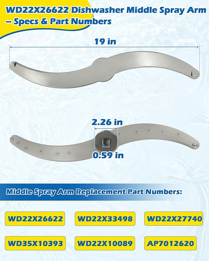 IWIWE WD22X26622 WD22X33498 Dishwasher Middle Spray Arm - Fits GE Haier Hotpoint | Replaces WD22X27740 WD35X10393 WD22X10089