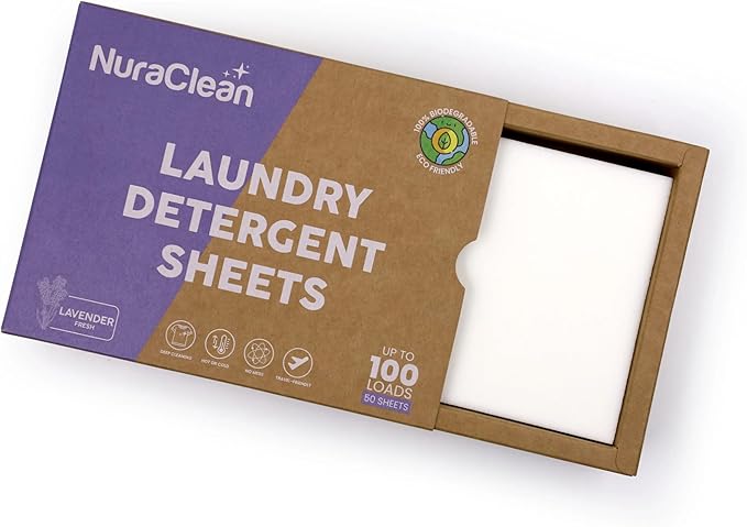 Laundry Detergent Sheets, Lavender Fresh – 50 Sheets (Up to 100 Loads), Powerful Clean, HE Compatible, Hypoallergenic, Plastic-Free, Eco-Friendly, Travel Friendly (Lavender)