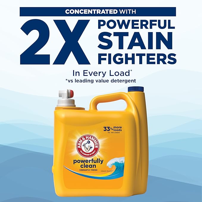 ARM & HAMMER Liquid Laundry Detergent, Clean Burst Fresh, 200 fl oz, 200 Loads, HE Laundry Detergent Liquid