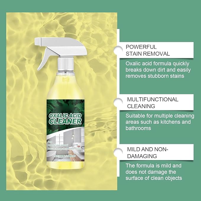 Oxalic Acid Cleaner, Oxalic Acid Powerful Stain Cleaner, Powerful Stain Removal Spray for Bathroom, Multi surface Rust Remover for Bathtub, Porcelain, Tiles 100ml/3.38fl.oz (2PCS)