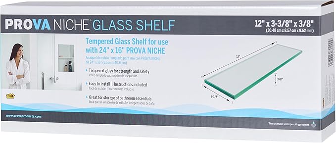 M-D Glass Shelf | Tempered Bathroom Shelf 12" x 3-3/8" | Ultra Slim, Break-Resistant, Easy Install | Modern DIY Storage Décor & Organization