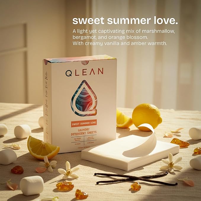 QLEAN Laundry Detergent Sheets Sweet Summer (10 Loads) – Travel Pack Plant-Based Biodegradable Laundry Strips, TSA-Friendly, Hypoallergenic, HE Compatible Eco Detergent Sheets