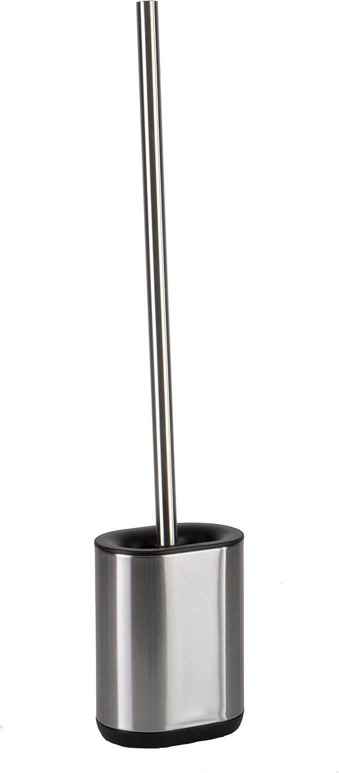 Bath Bliss Stainless Steel Satin Toilet Brush and Holder with Soft Rubber Bristles