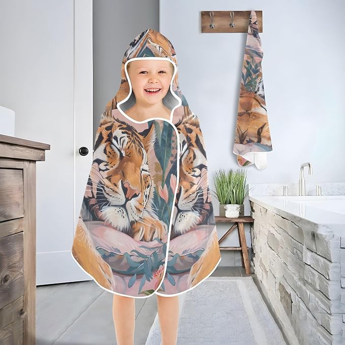 Hooded Towel for Kids Tiger Sleeping Soundly Beach Wrap Bath Towels 50x23.5in