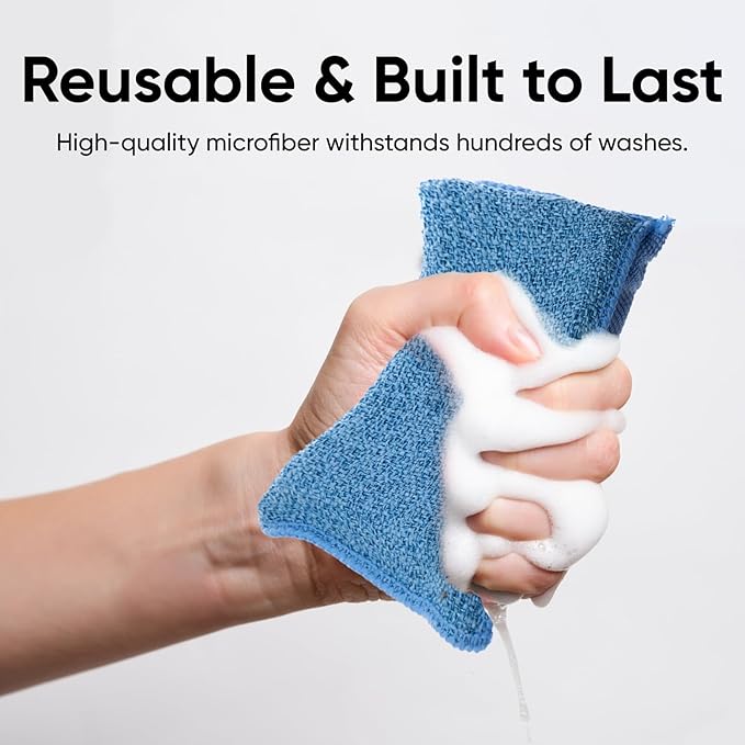 Miracle Microfiber Scrubbing Sponge, Blue Extra Scrubbing Power Sponge for Kitchen, Sink, Pot, Pan and Dish Washing, Super Absorbent and Rapid Drying 4-Pack
