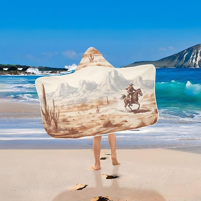 Vintage Western Cowboy Kids Bath Towel 24"x50" Soft Absorbent Hooded Towel for Kids Toddler, Wearable Wrap for Beach & Bath Time Fun
