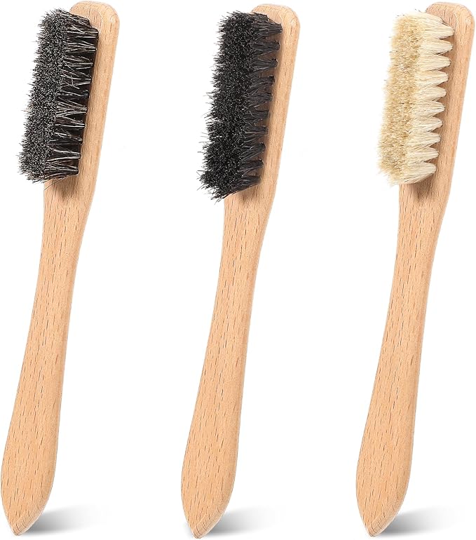 3 Pcs Laundry Stain Brush Wood Laundry Brush for Stains on Clothes Small Remover Brushes with Boar Bristle for Cleaning Small Spaces Home Furniture Fabric Leather Stains
