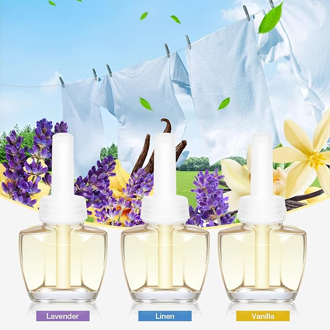 Plug in Air Freshener Refills, Wall Plug In Refill 6 Count, Lavender, Linen & Vanilla Scents, 3.96 Fl Oz, Air Fresheners for Home and Bathroom, Compatible with Air Wick & Glade, Not for Glade Plus