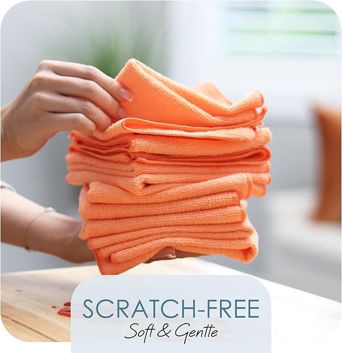Hearth & Harbor Microfiber Cleaning Cloth, Microfiber Towels for Car 24 Pack Washcloths, Orange Cleaning Rag, Reusable Microfiber Towel, Microfiber Cloth Rag Cleaning, Lint Free Cloth 12/inchx12/inch